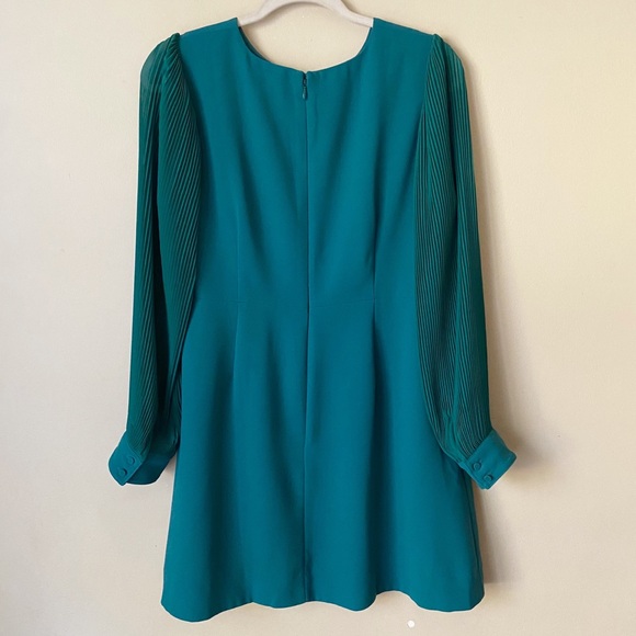 J. Crew | Pleated Balloon Sleeve A-line Dress Knee Length Jade Green 12P Petite - Picture 5 of 8